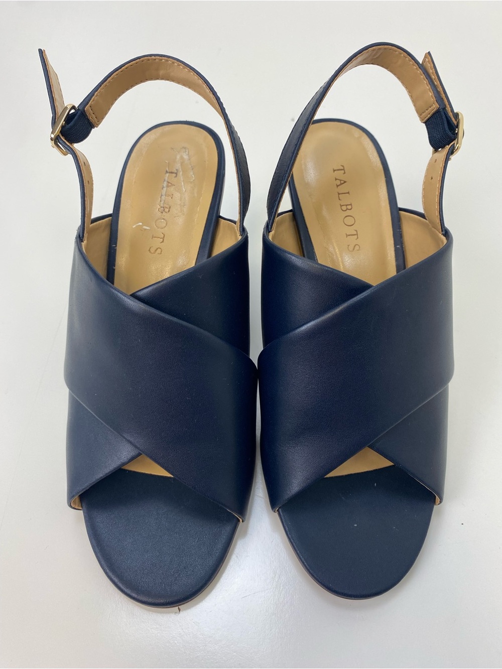 Talbots Navy Leather Cross-Band Slingback Sandals